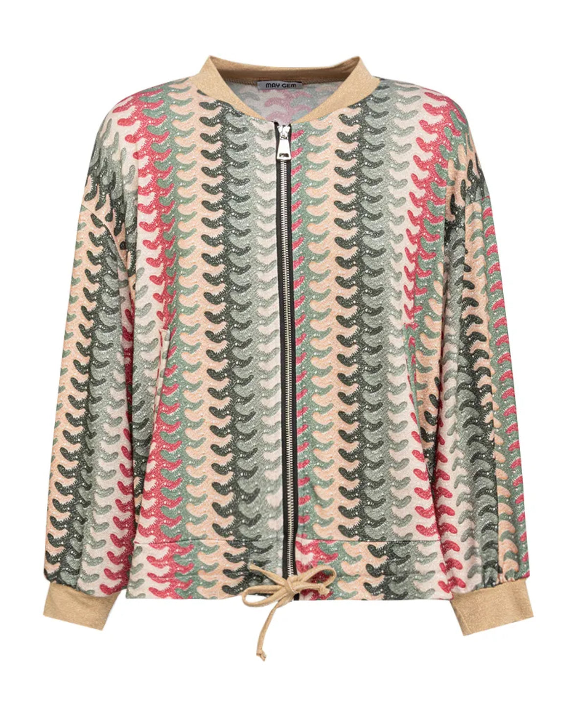 Retro‑Chevron Bomber ‘Boho Breeze’ – Leichter Zip Cardigan - Khaki