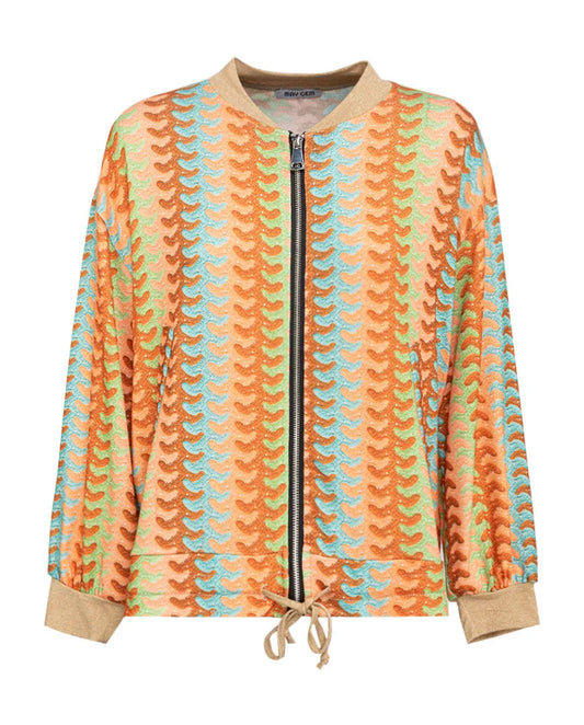 Retro‑Chevron Bomber ‘Boho Breeze’ – Leichter Zip Cardigan - Orange