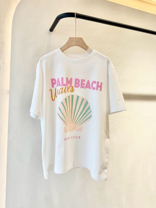 T-Shirt mit Muschelmotiv – Weißes Sommer-Shirt im Coastal Style | Baumwoll-Mix