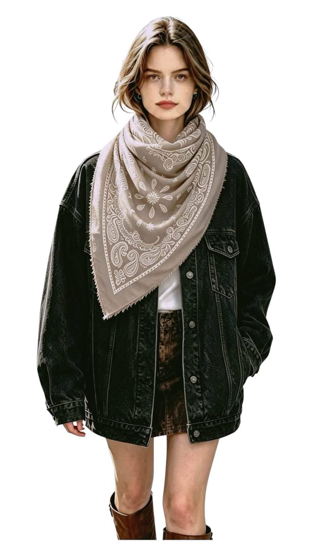 Quadratisches Damen-Bandana mit Paisley-Muster: Taupe / SIE