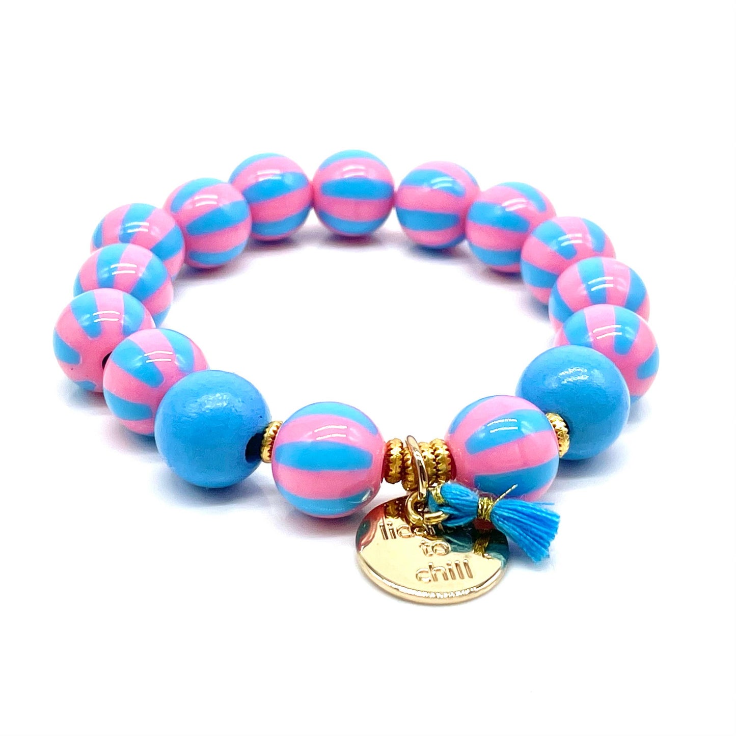Armband SWEET CANDY STRIPE WOOD elastisches Perlenarmband