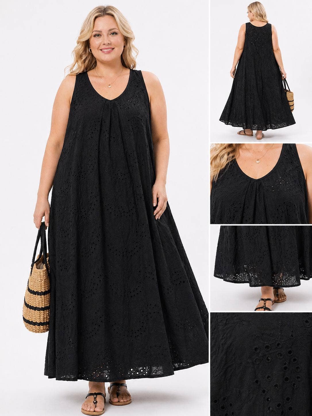 Langes besticktes Baumwollkleid im ausgestellten Schnitt 9037