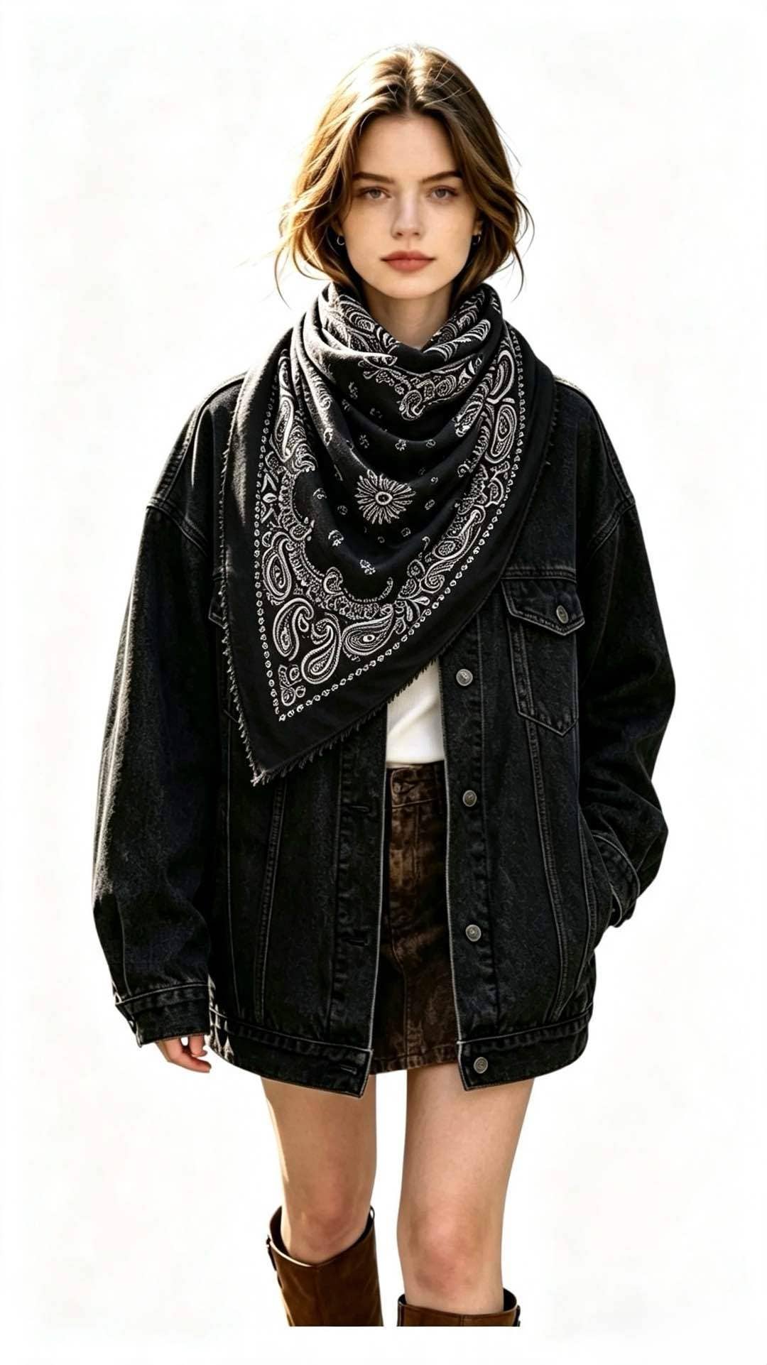 Quadratisches Damen-Bandana mit Paisley-Muster: Taupe / SIE