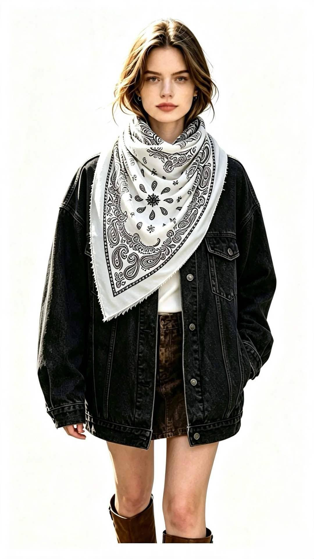 Quadratisches Damen-Bandana mit Paisley-Muster: Taupe / SIE