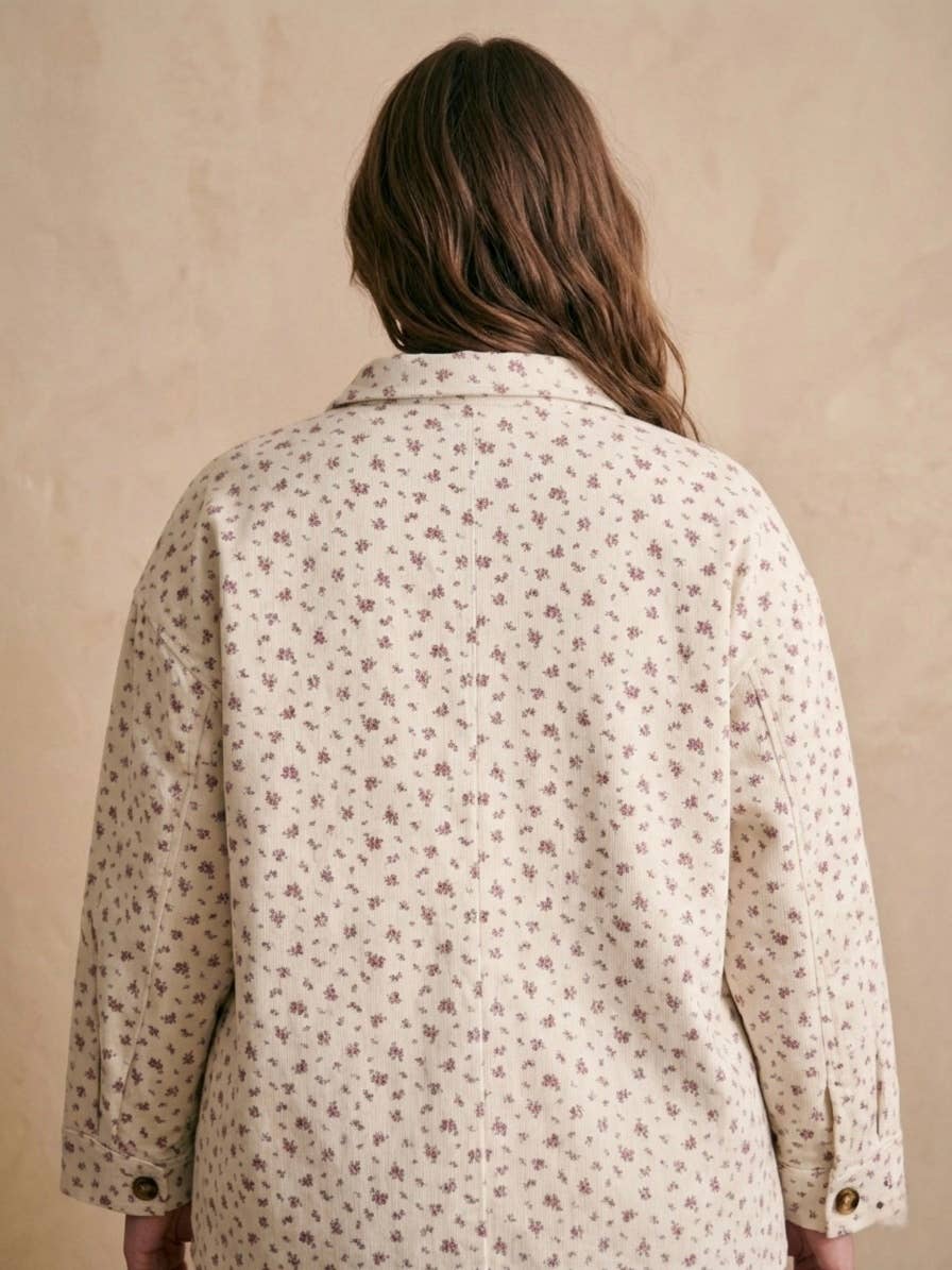 Große Größe Denimjacke mit Blumenmuster PV2630GT-1