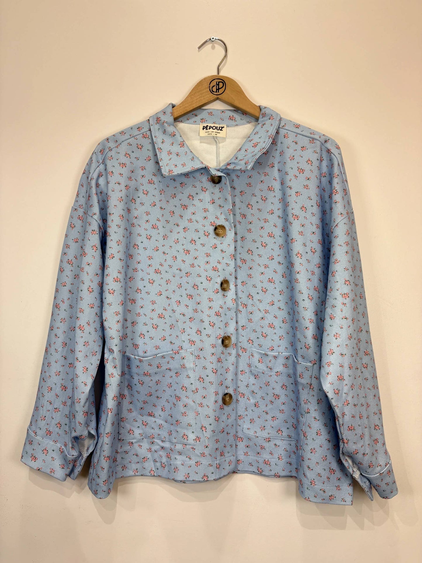 Große Größe Denimjacke mit Blumenmuster PV2630GT-1