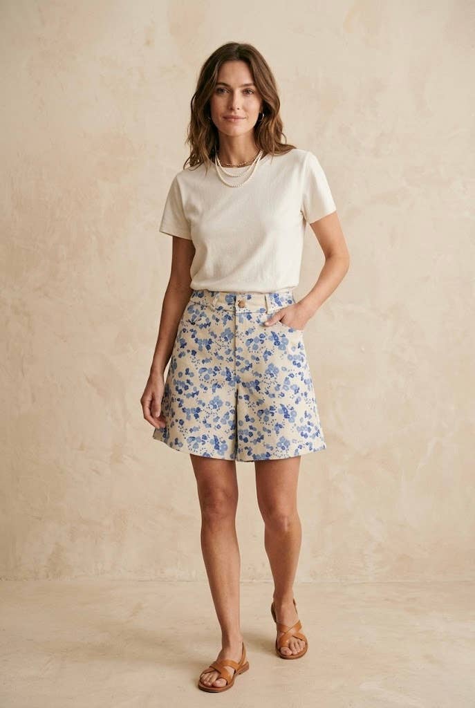 High-Waist-Baumwollshorts mit Blumenprint PPN2653