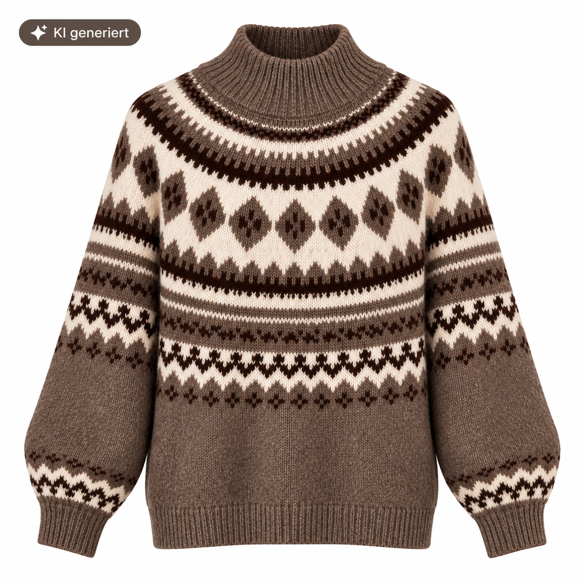 Weiterer Pullover aus Jacquard-Wolle mit Stehkragen und Ballonärmeln